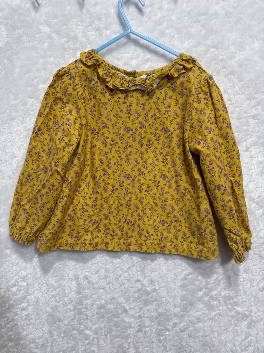 Question Everything floral top girls size 7/8 long sleeve button back yellow